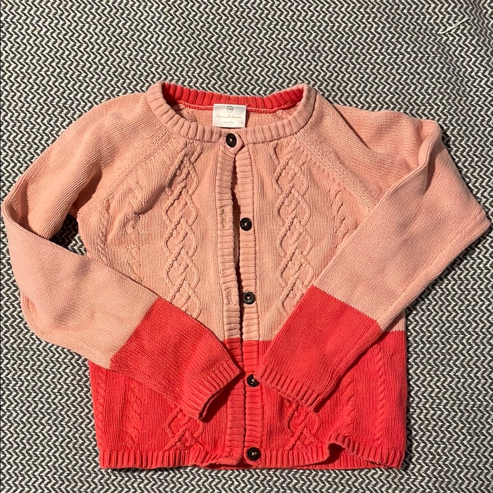Light Pink and Coral Cable Knit Kid's Cardigan Hanna Andersson size 140